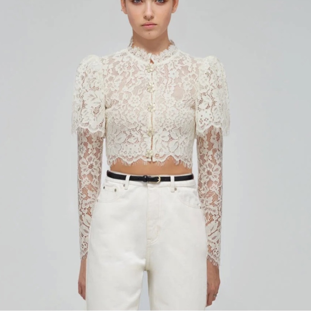 Self-Portrait Ivory Corded Lace Top